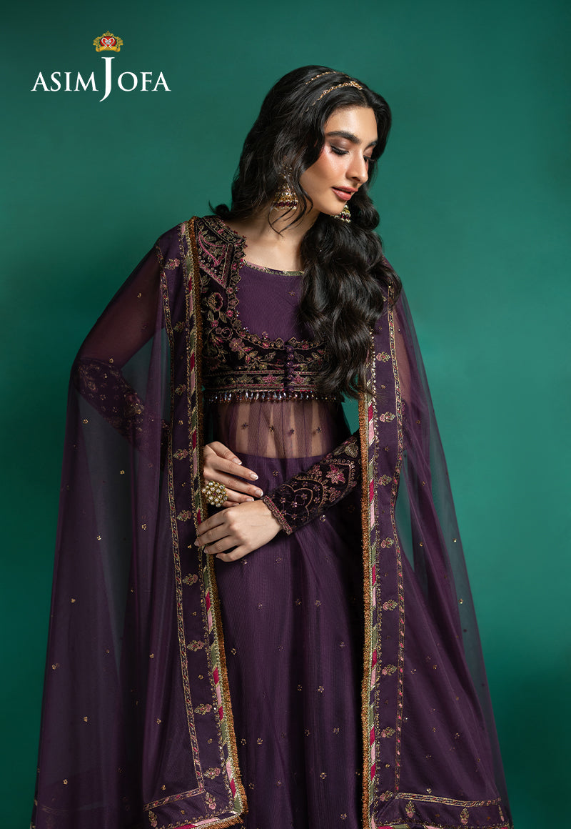 AJUMV-03 Embroidered Velvet & Net Unstitched 2 Pcs