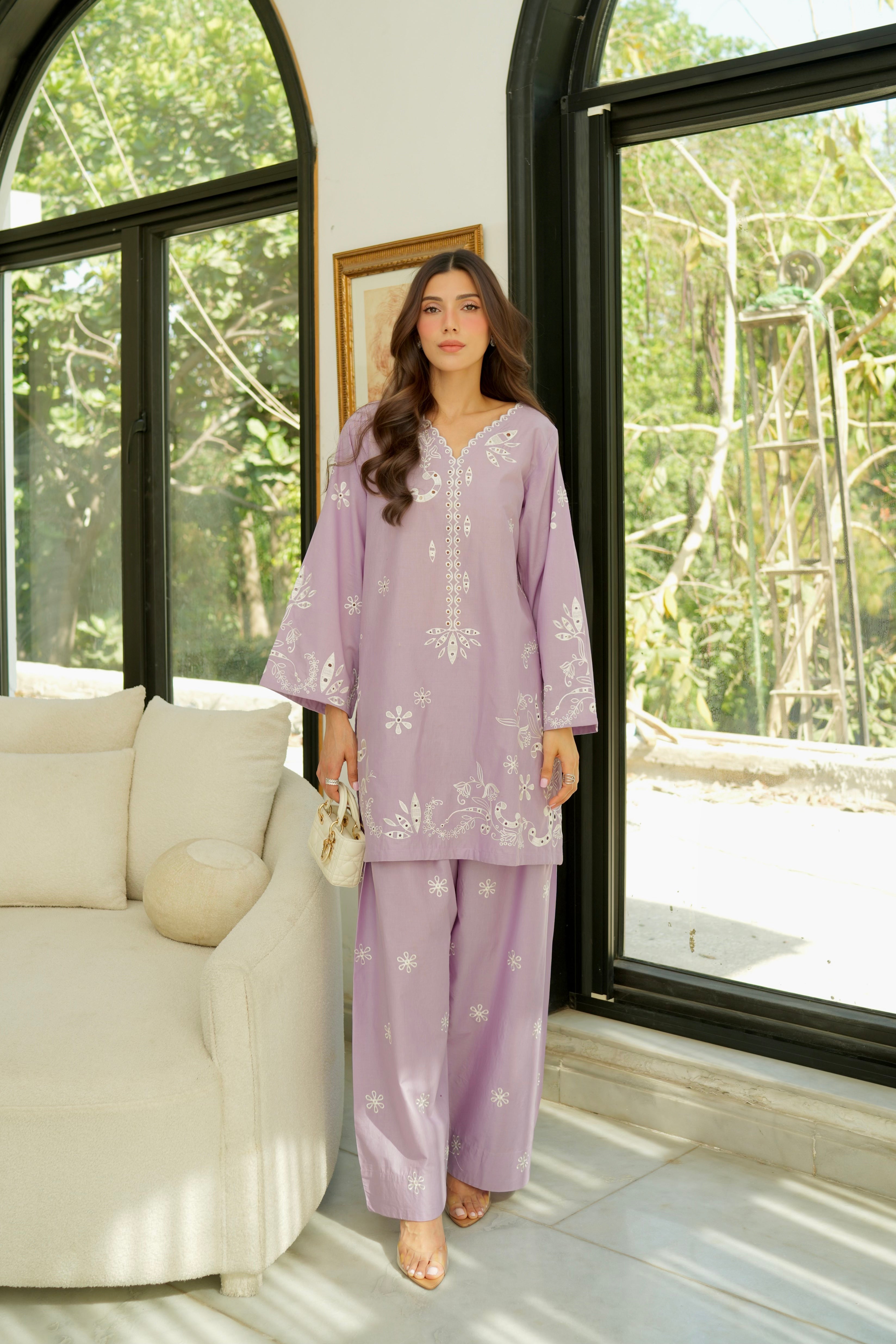 Reva - Lilac Embroidered CO-ORD Set