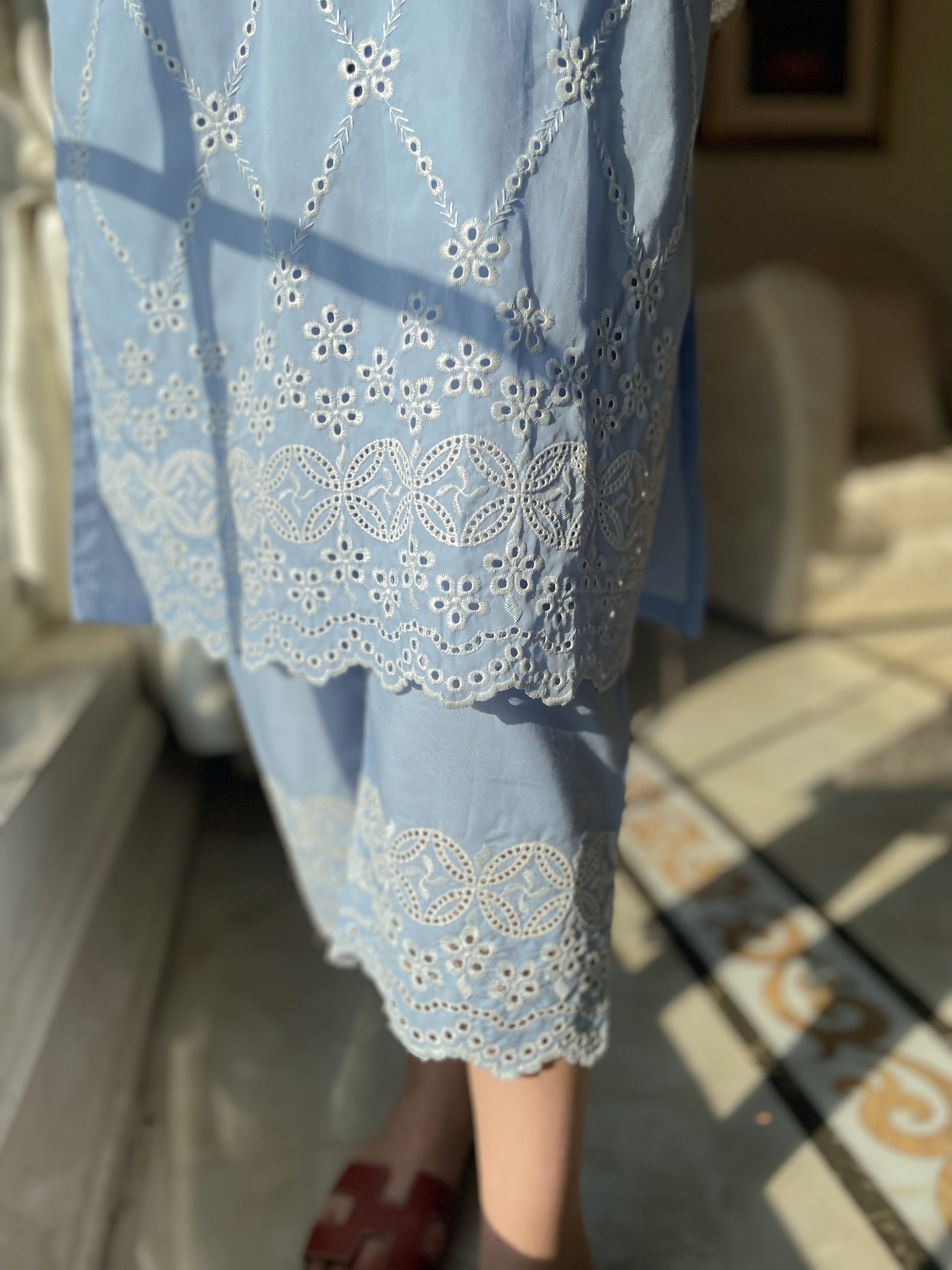Ice Blue Schiffli CO-ORD Set
