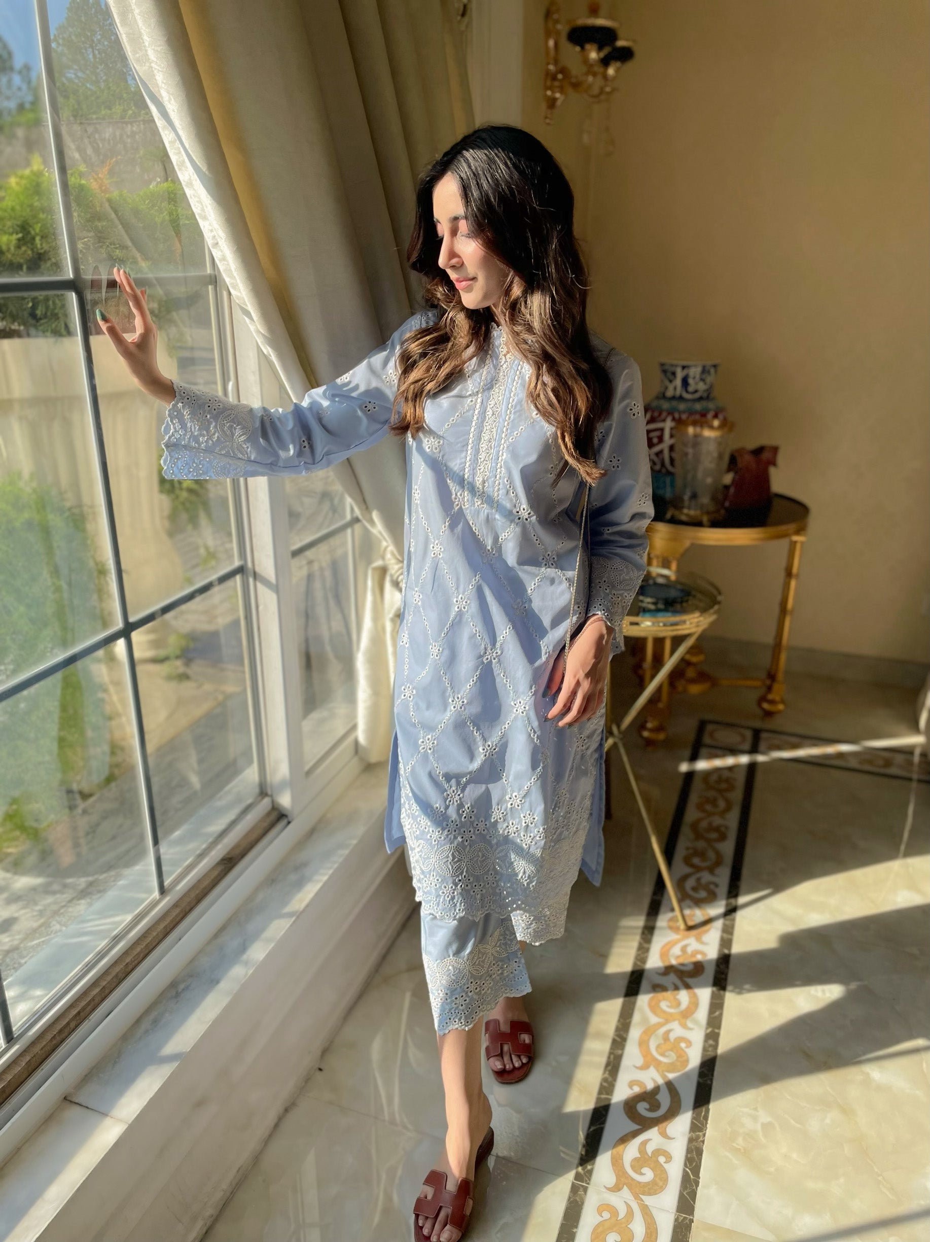 Ice Blue Schiffli CO-ORD Set