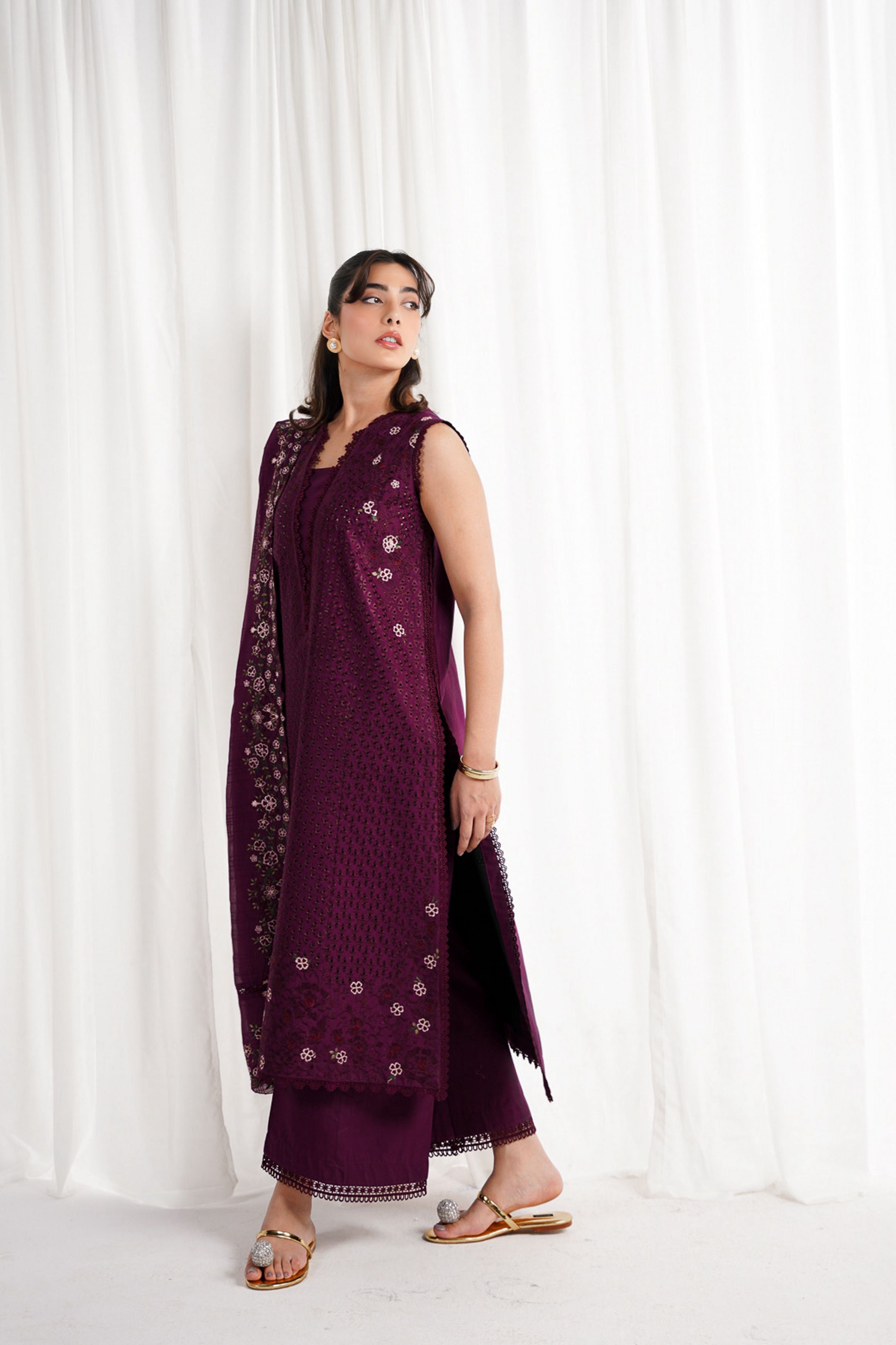 DEEP PLUM LUXURY EMBROIDERED 3PCS SET NPA3-25409 (EID 2025 READY TO WEAR) - EXPRESS SHIPPING