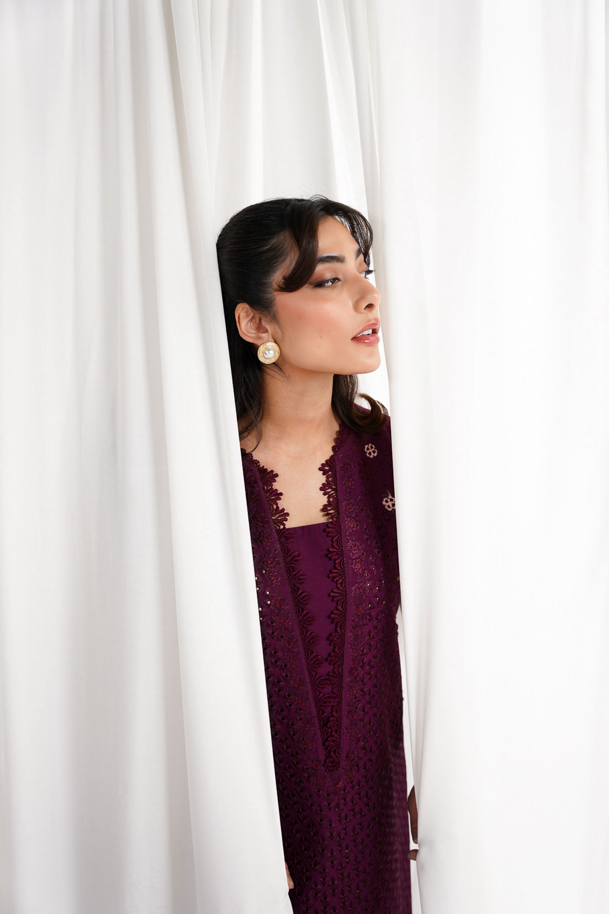 DEEP PLUM LUXURY EMBROIDERED 3PCS SET NPA3-25409 (EID 2025 READY TO WEAR) - EXPRESS SHIPPING