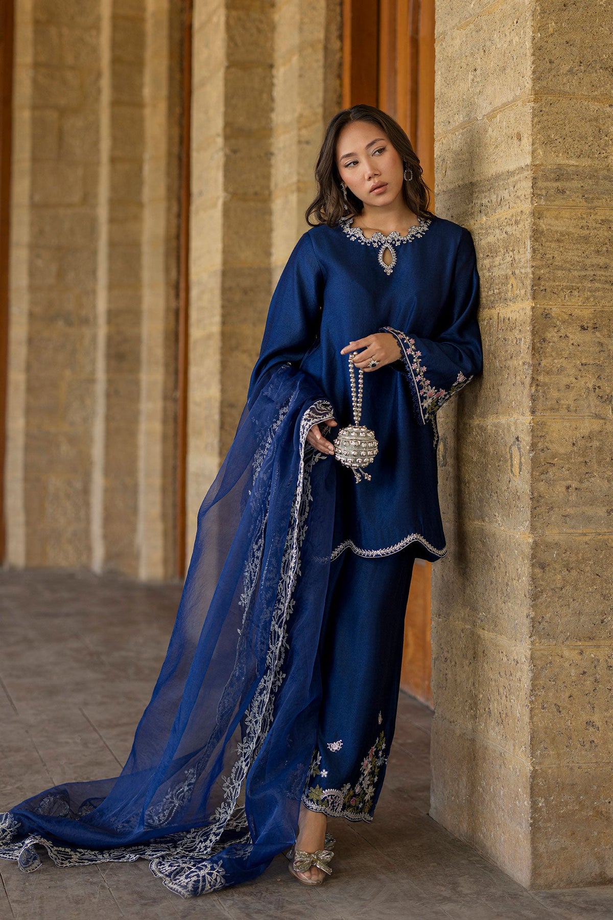 DUPATTA: SS26DD-2923 BLUE EMBROIDED DUPATTA