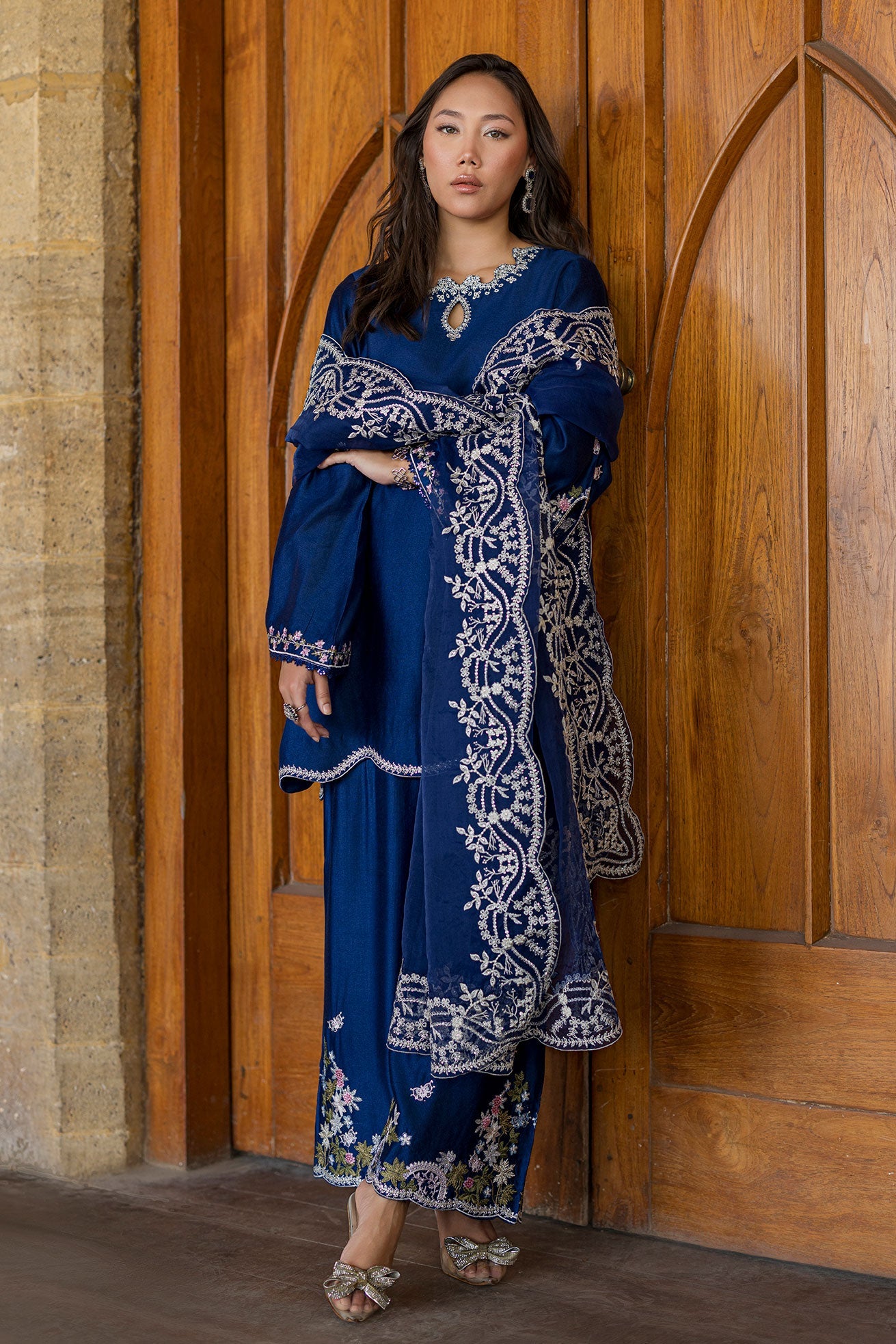 DUPATTA: SS26DD-2923 BLUE EMBROIDED DUPATTA