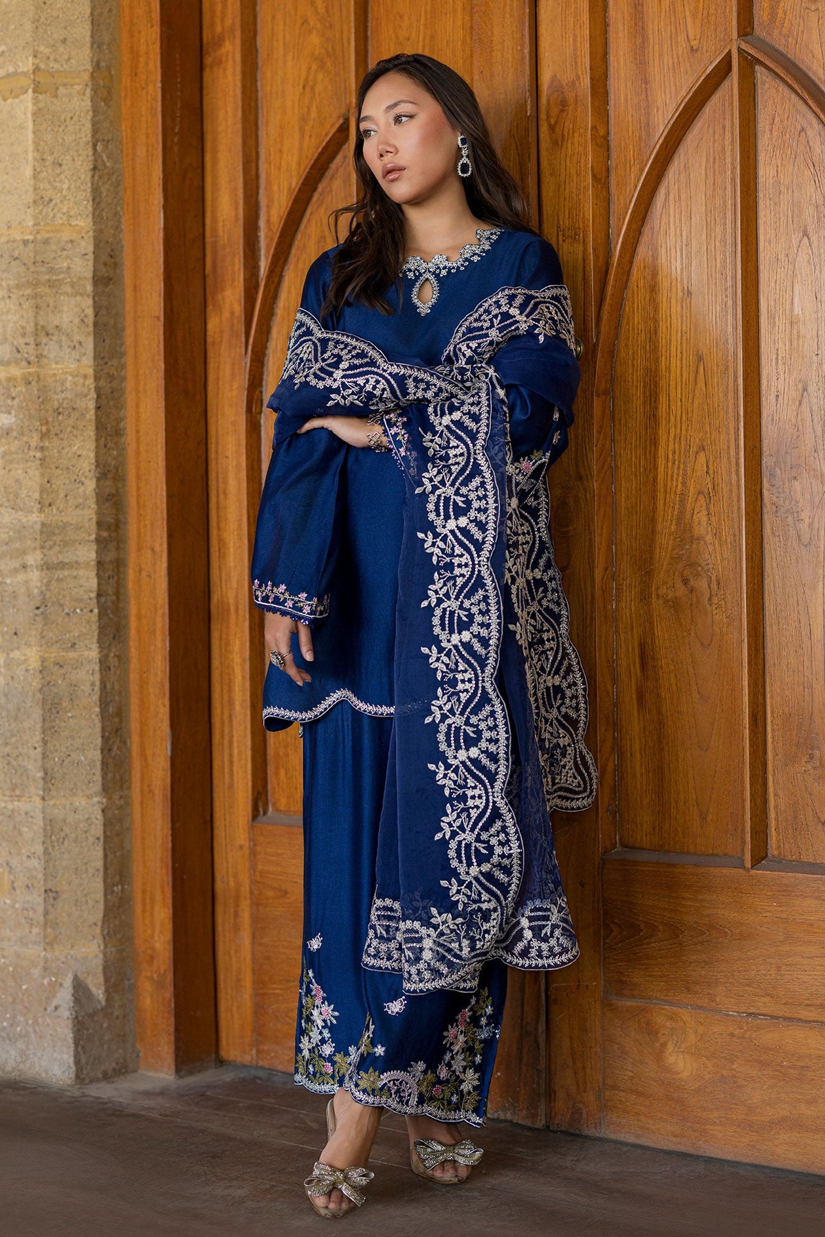 DUPATTA: SS26DD-2923 BLUE EMBROIDED DUPATTA