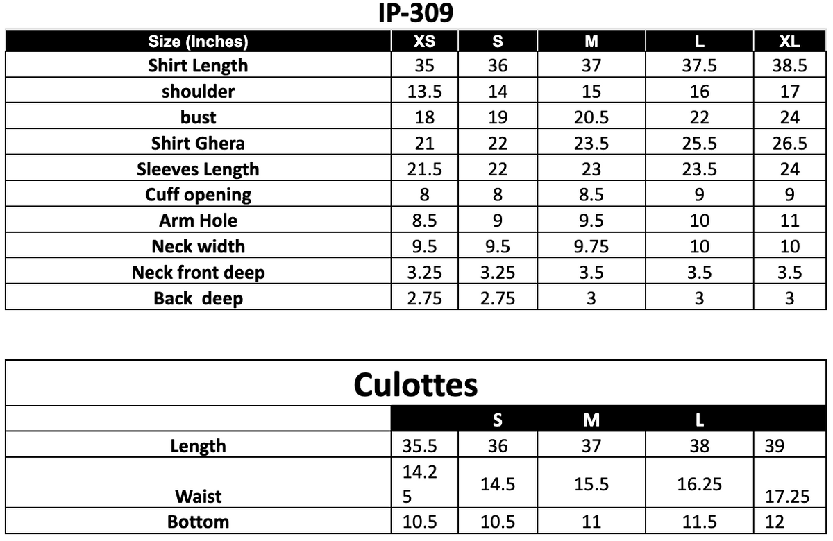 Size Chart (inches)