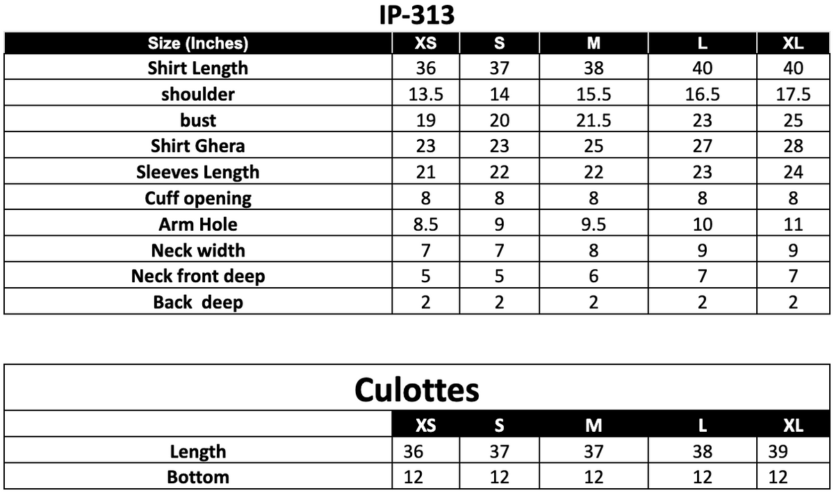 Size Chart (inches)