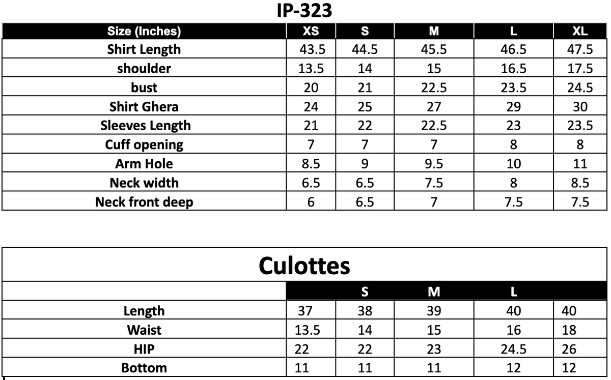 Size Chart (inches)