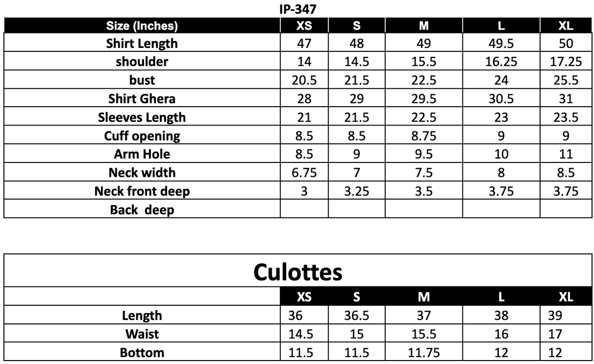 Size Chart (inches)