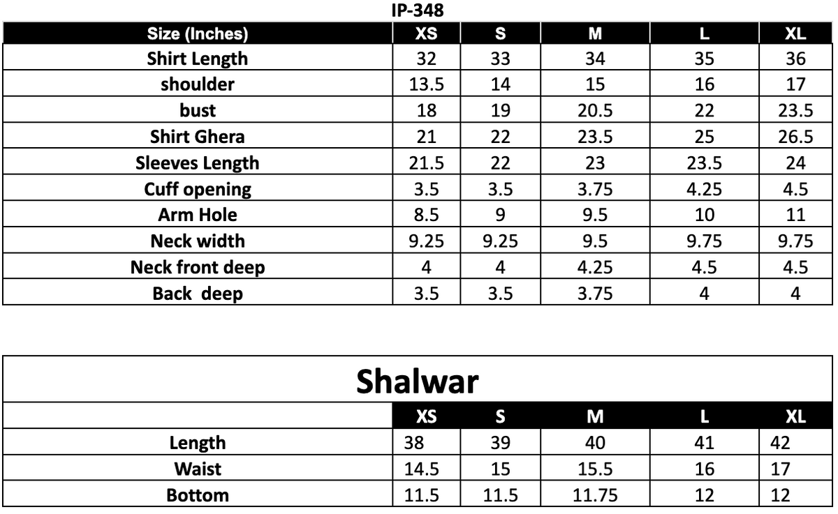 Size Chart (inches)