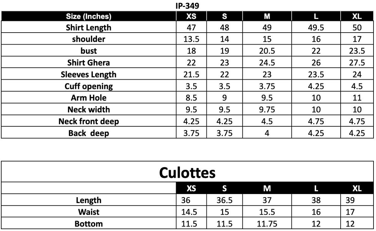 Size Chart (inches)