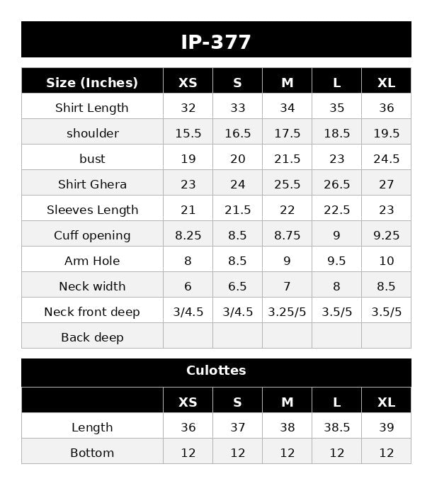 Size Chart (inches)
