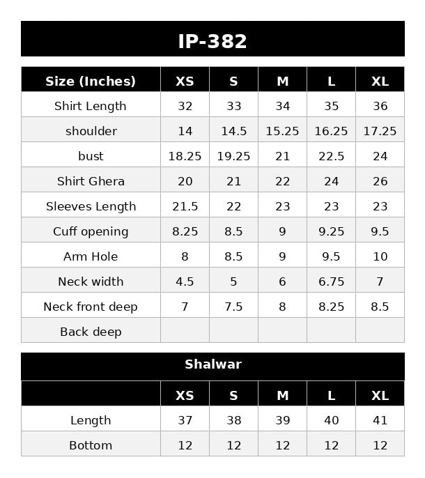 Size Chart (inches)