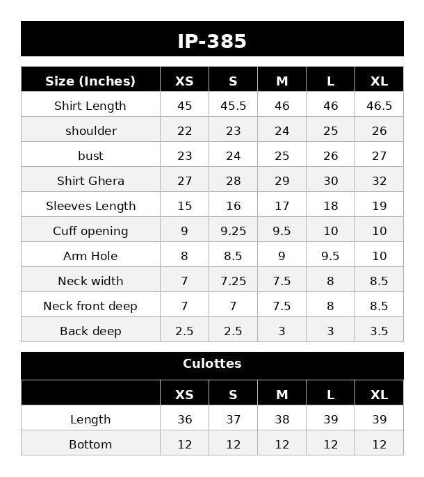 Size Chart (inches)