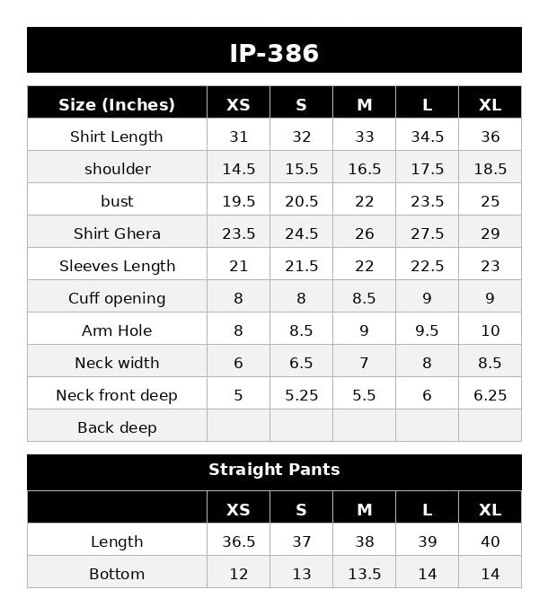Size Chart (inches)