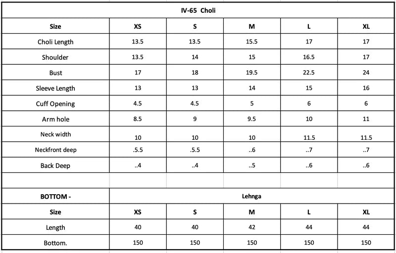 Size Chart (inches)