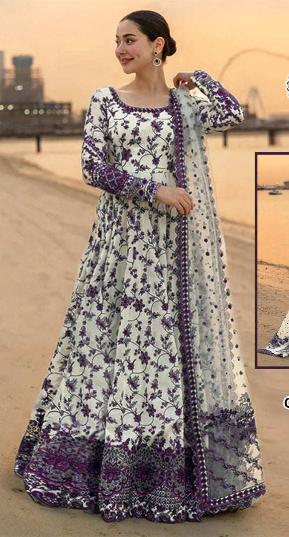 Faiza Saqlain – Jehona Style (White & Purple)