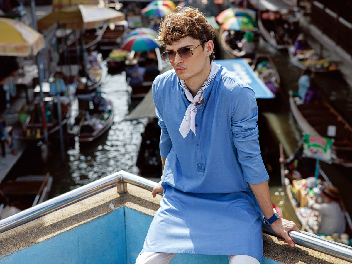 Blue Cotton Kurta - AL-K-1139B