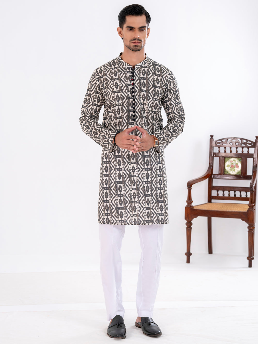 Black Cotton Kurta - AL-K-1190