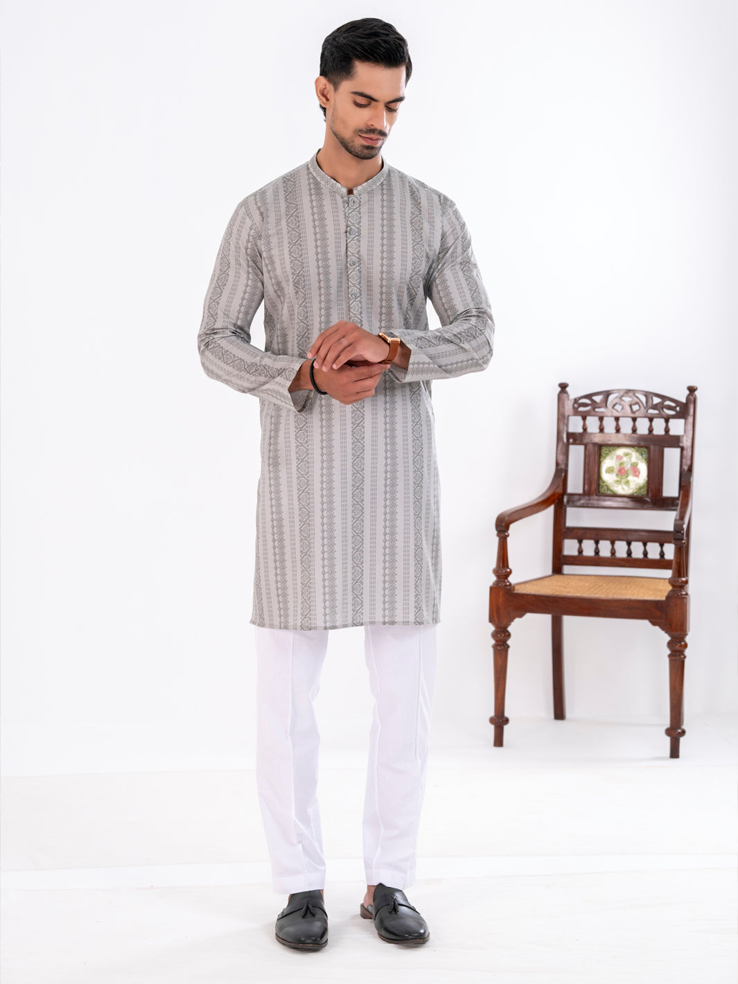 Light Grey Cotton Kurta - AL-K-1198