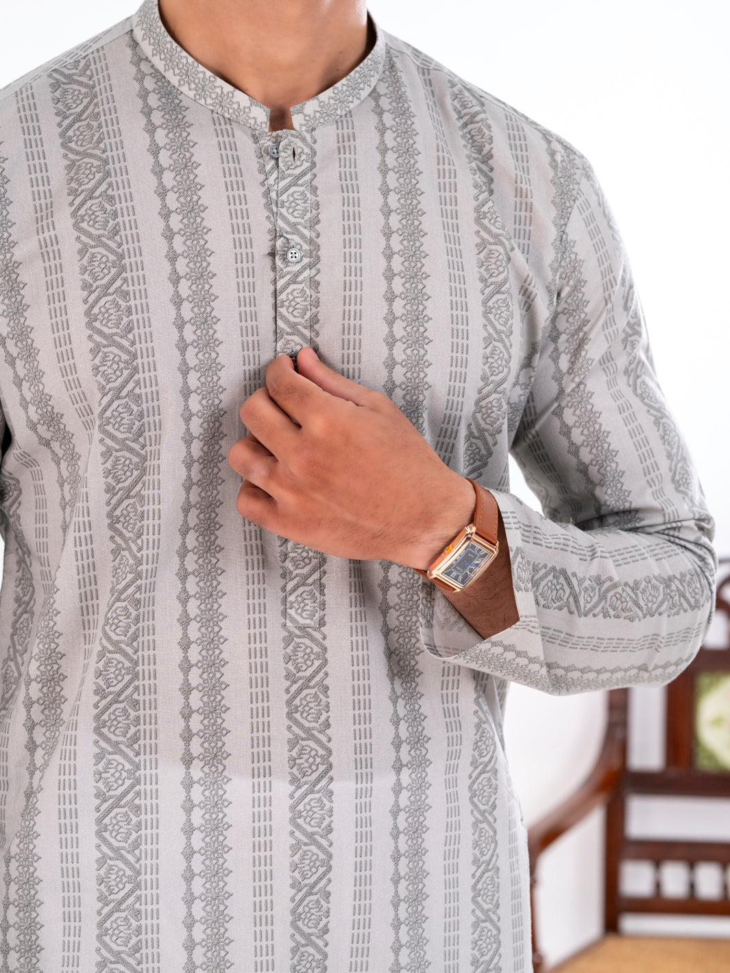 Light Grey Cotton Kurta - AL-K-1198