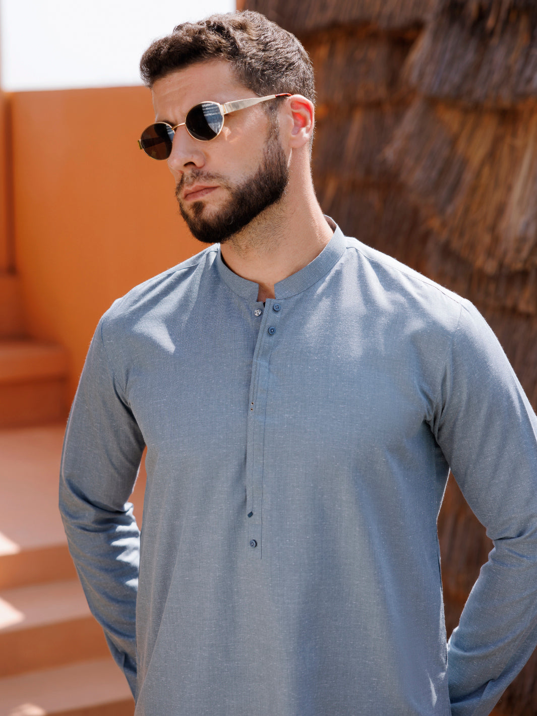 Light Blue Blended Kurta - AL-K-1238
