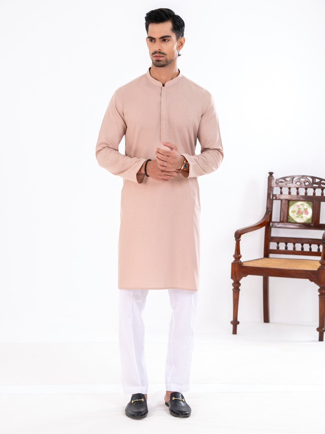 Beige Blended Kurta - AL-K-1277A