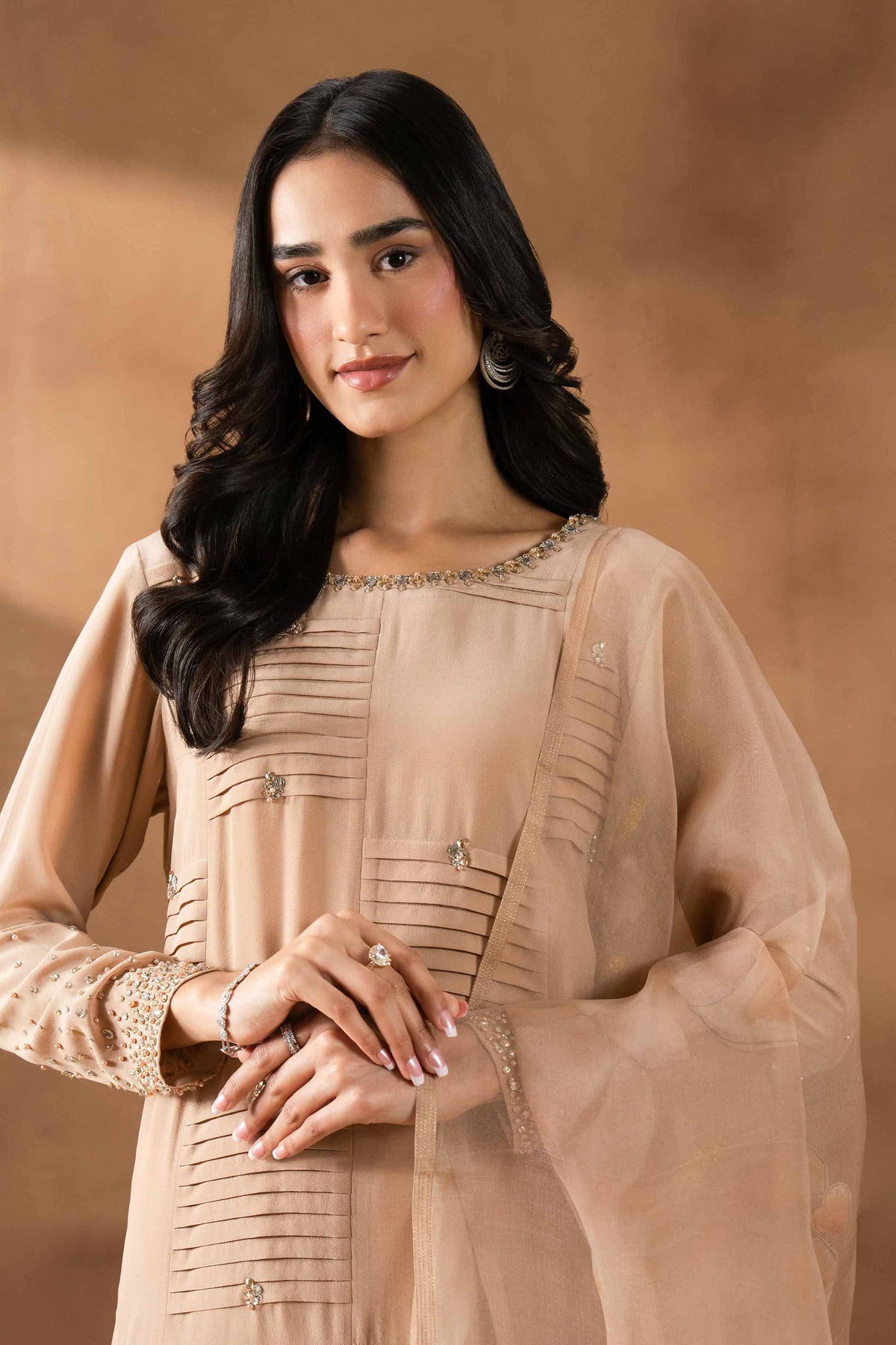 Beige 3 Piece - Embroidered Suit - KBS26-98