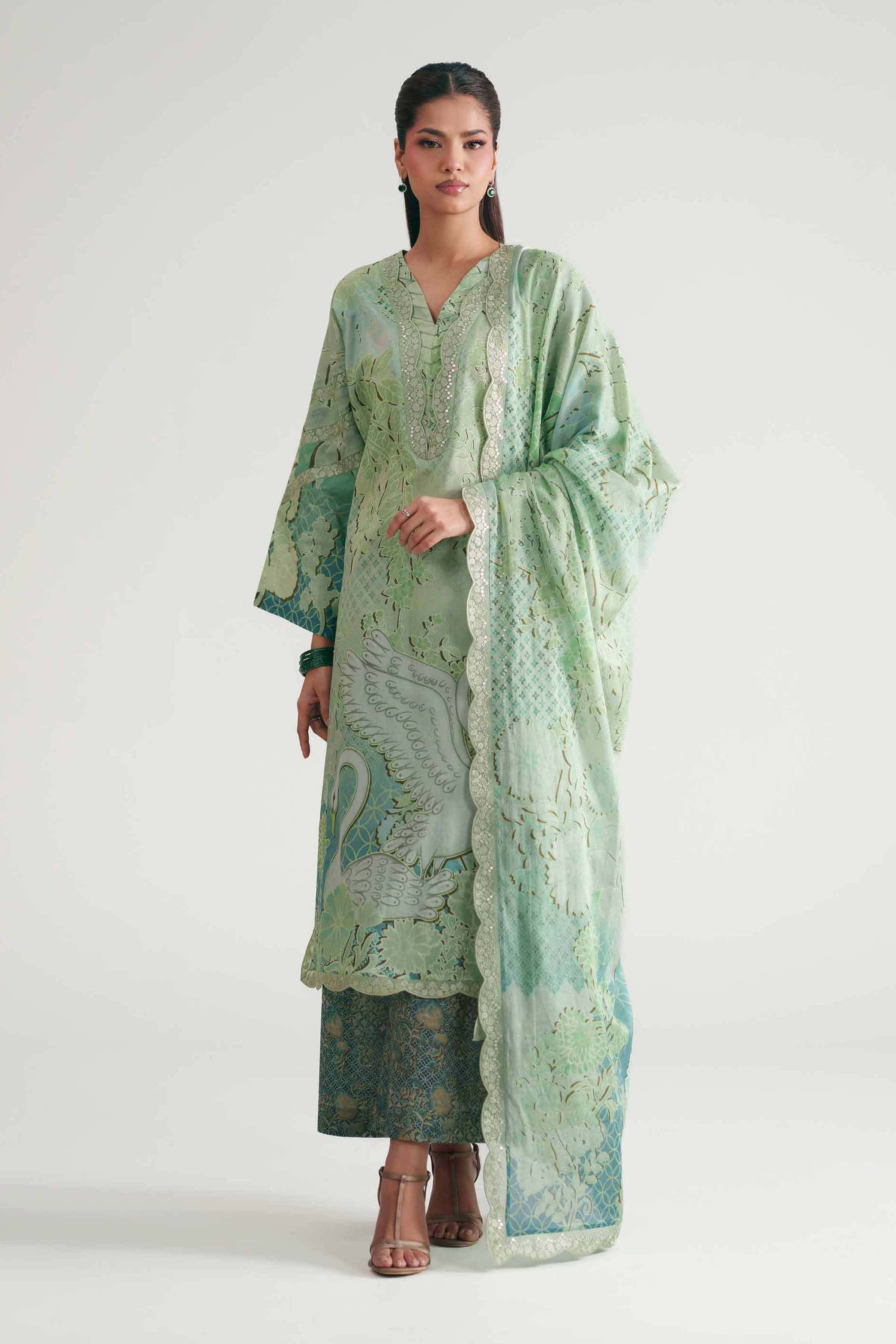 3 Piece - Printed Embroidered Suit - KFE26-179