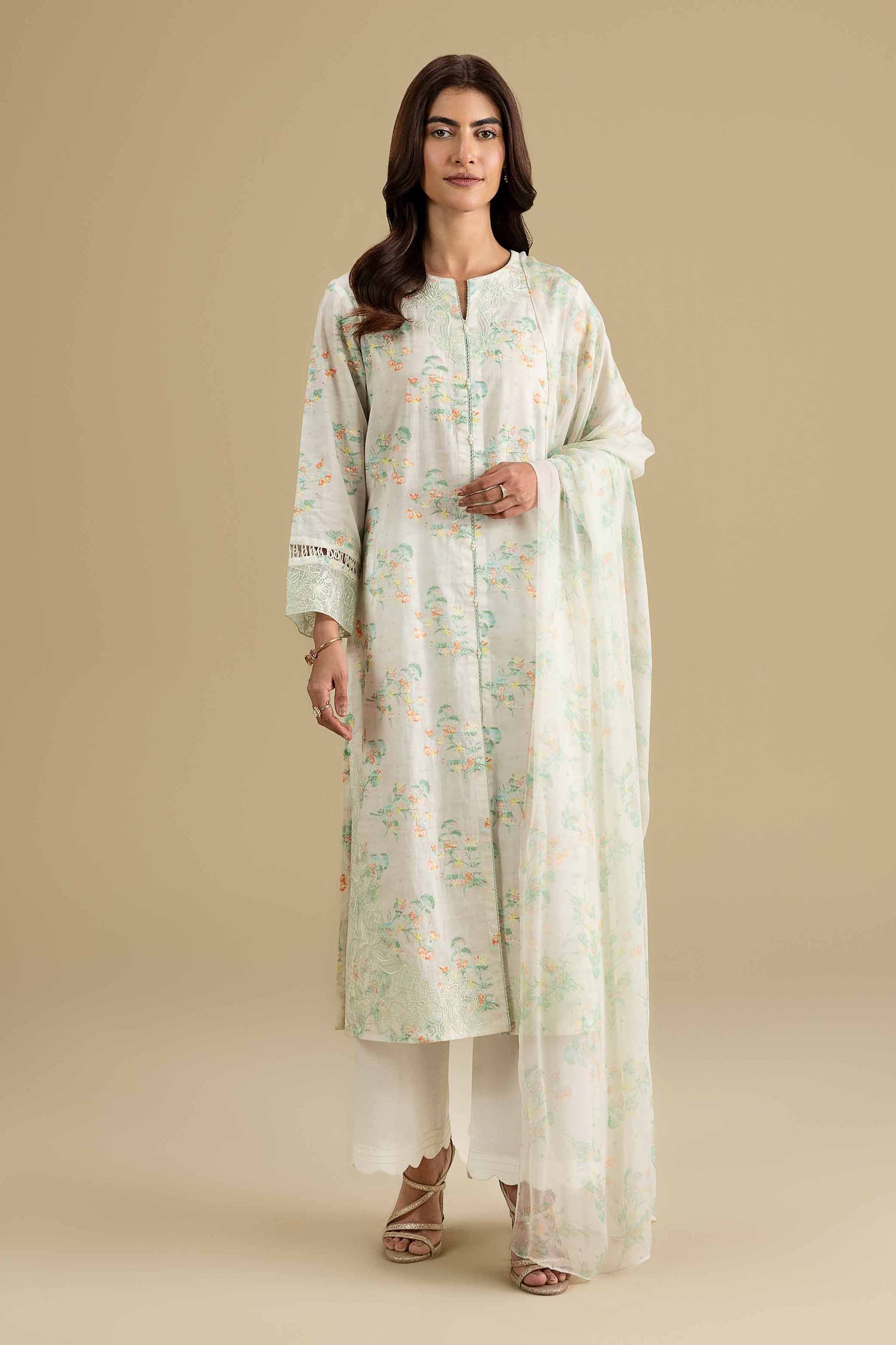 3 Piece - Printed Embroidered Suit - KFE26-210