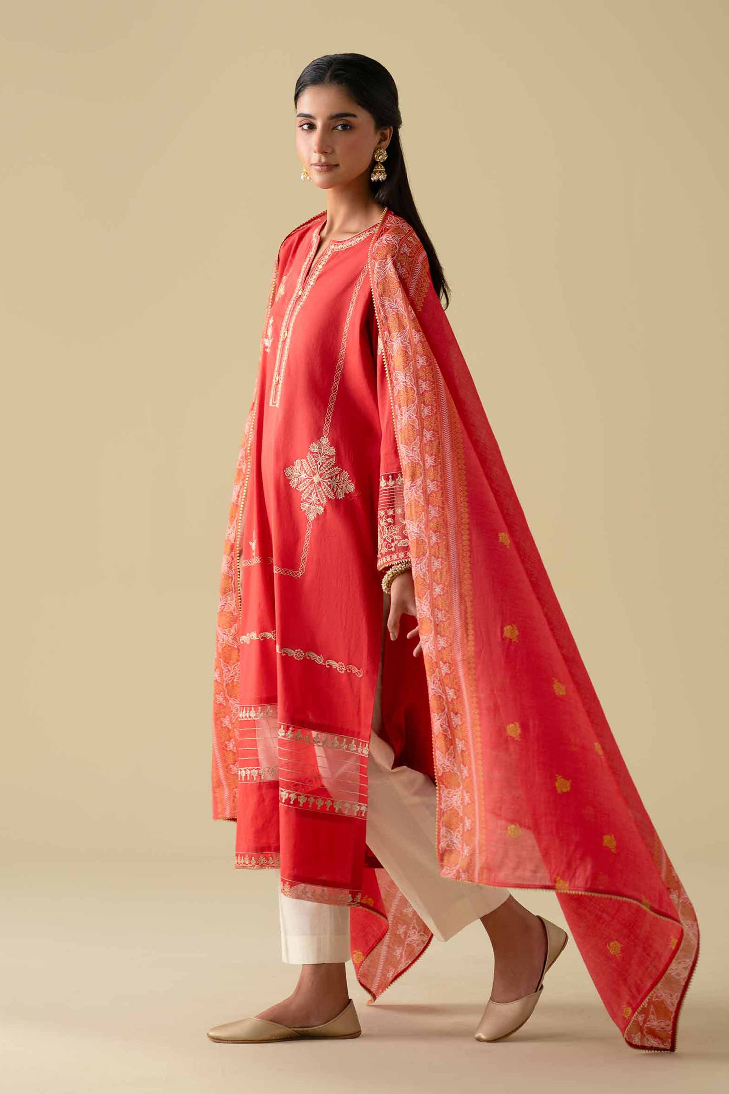 2 Piece - Printed Embroidered Suit - KFE26-27