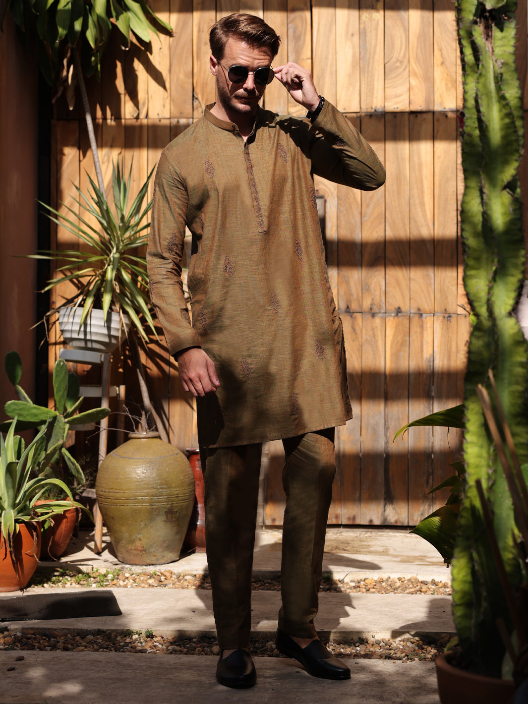 Green Cotton Kurta Trouser - AL-KT-2930