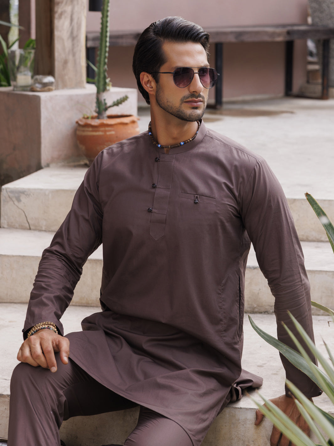 Brown Cotton Kurta Trouser - AL-KT-2978