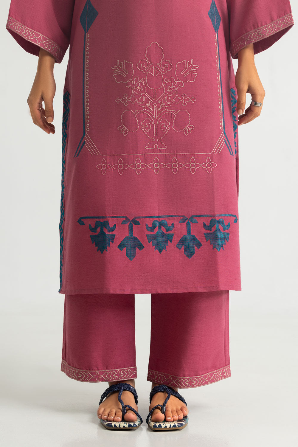 Karandi Gold Slub Embroidered Co-Ord Set