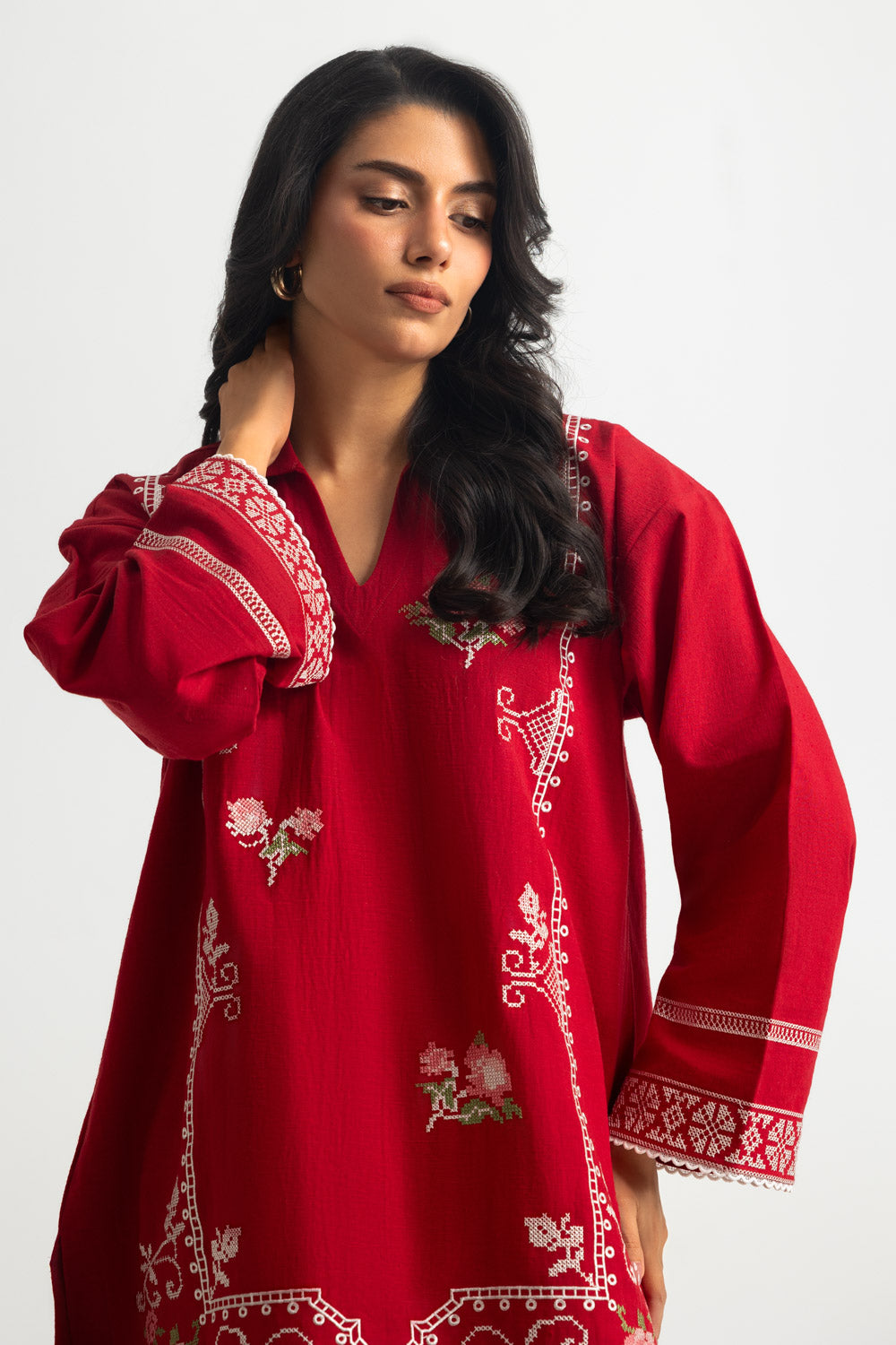Karandi Gold Slub Embroidered Co-Ord Set