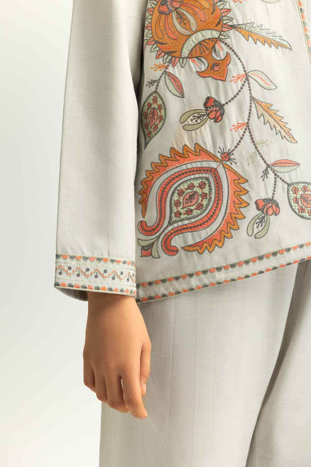 Karandi Gold Slub Embroidered Waist Coat And Trouser With Dyed Inner