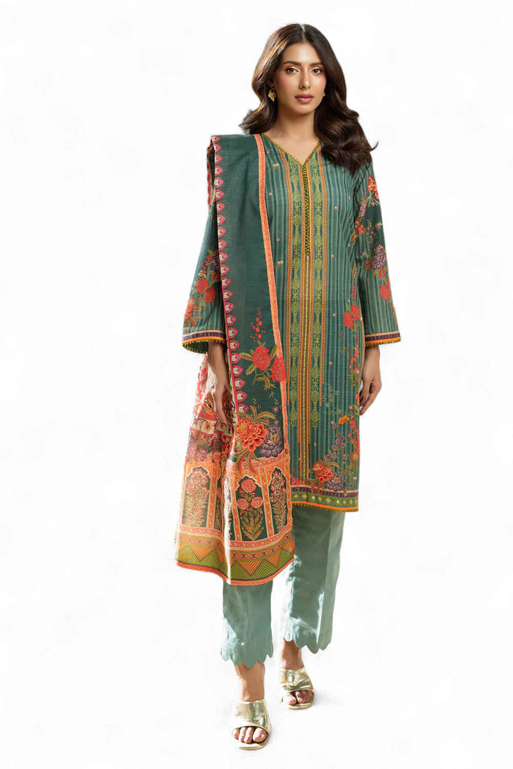 3 Piece Printed Khaddar Suit