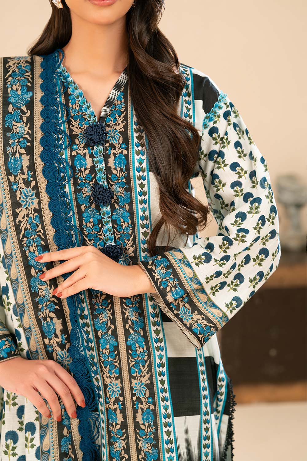 3 Piece Printed Khaddar Suit With Dupatta