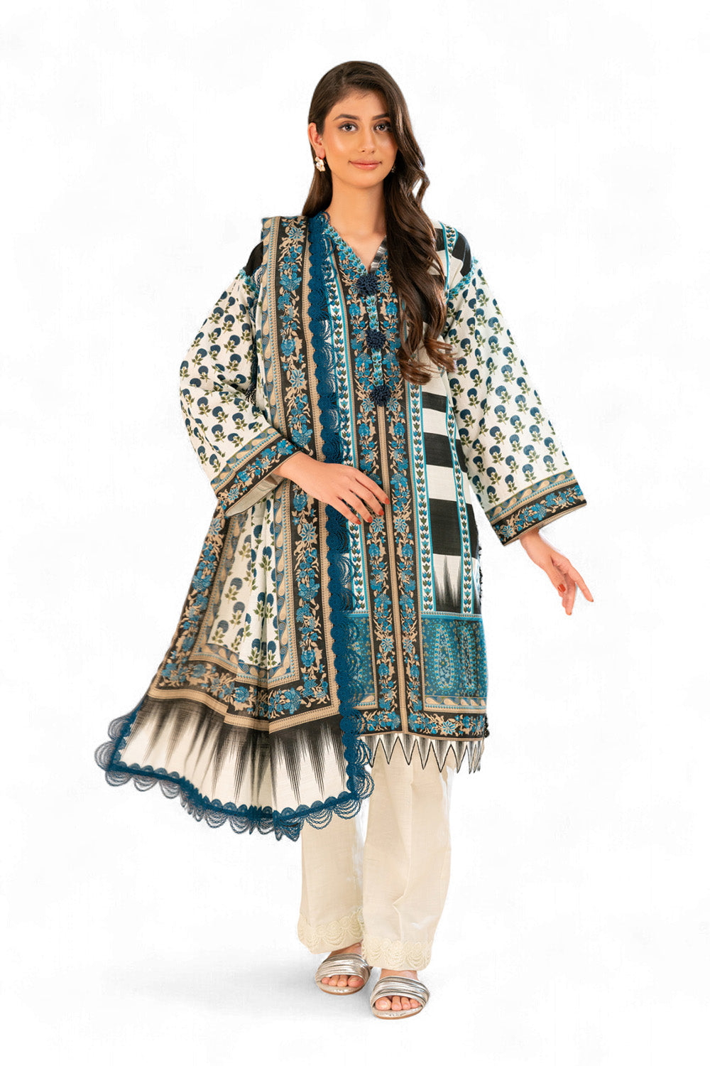 3 Piece Printed Khaddar Suit With Dupatta