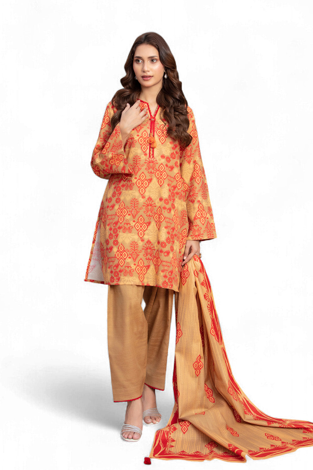 3 Piece Printed Khaddar Suit with Dupatta
