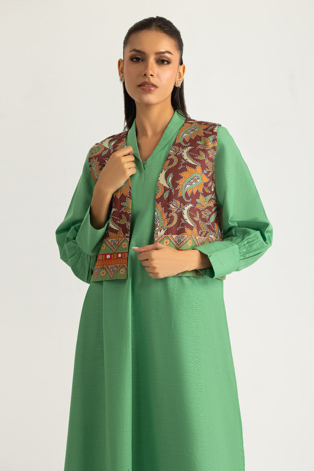 Khaddar Slub Shirt And Trouser With Printed Waistcoat