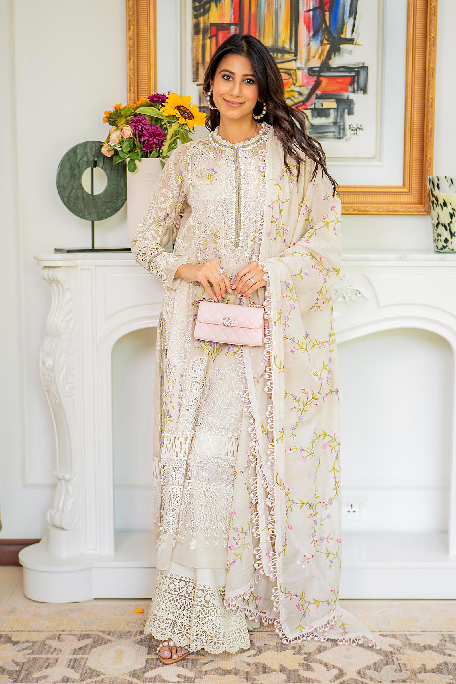 Unstitched Luxury Lawn Woven Net Suit