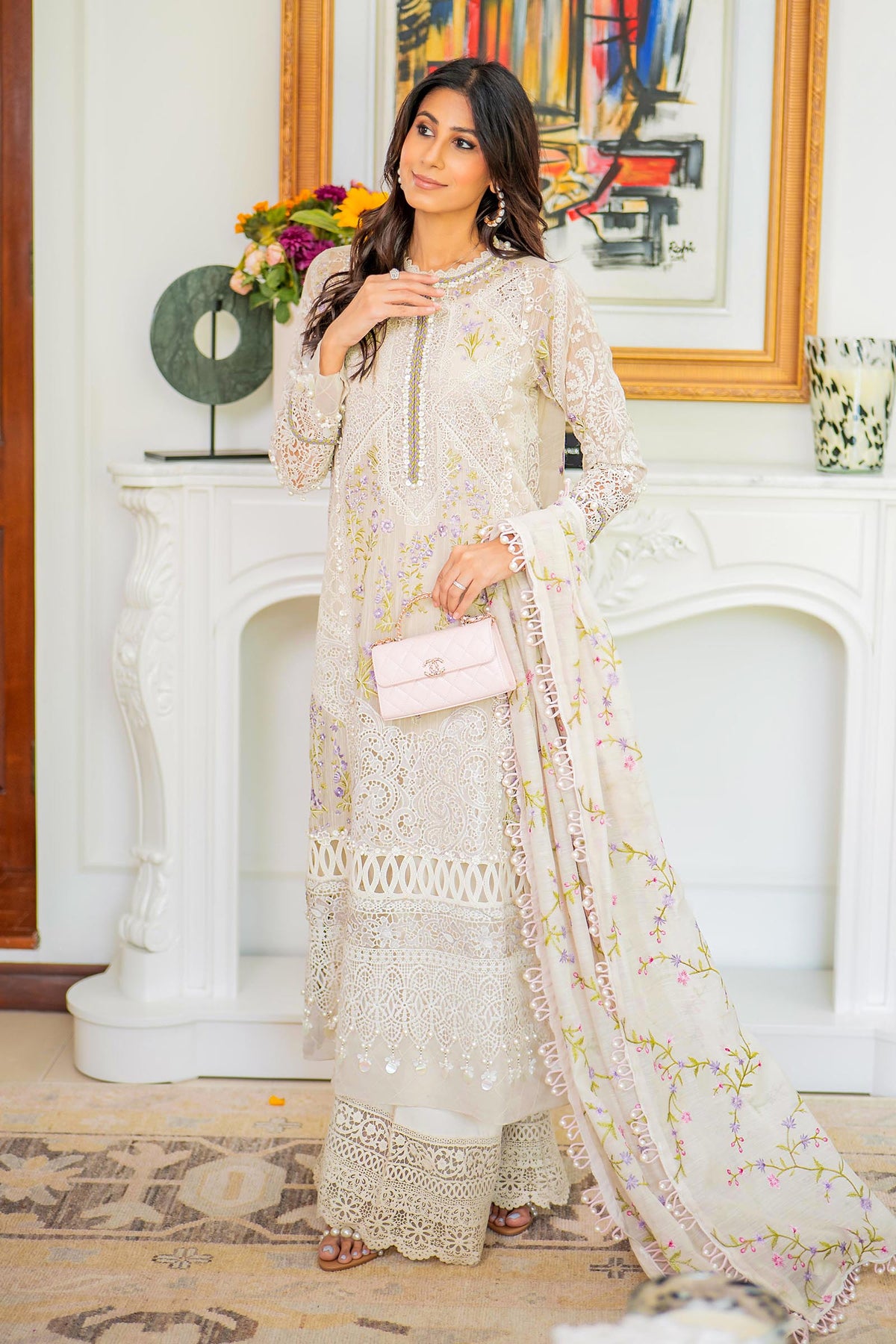 Unstitched Luxury Lawn Woven Net Suit