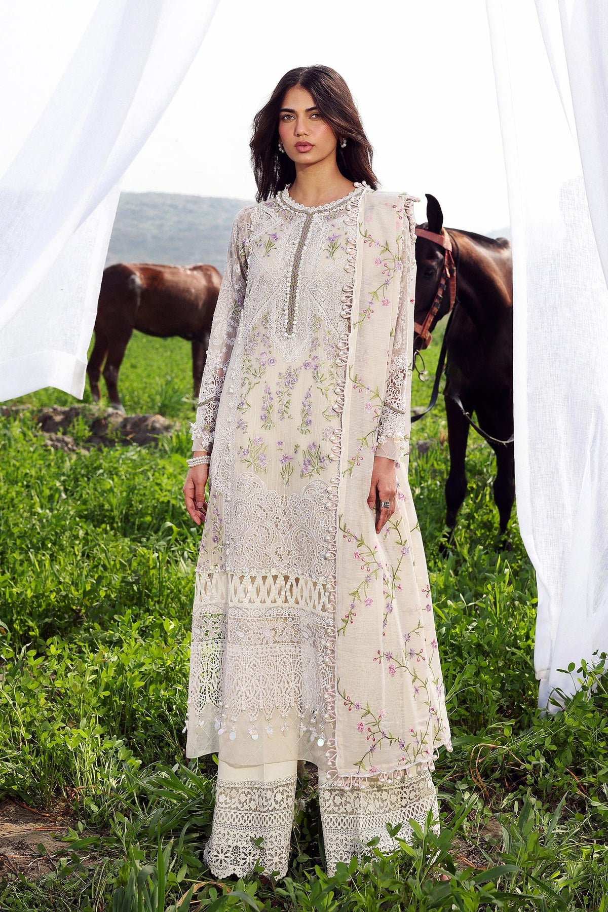 Unstitched Luxury Lawn Woven Net Suit