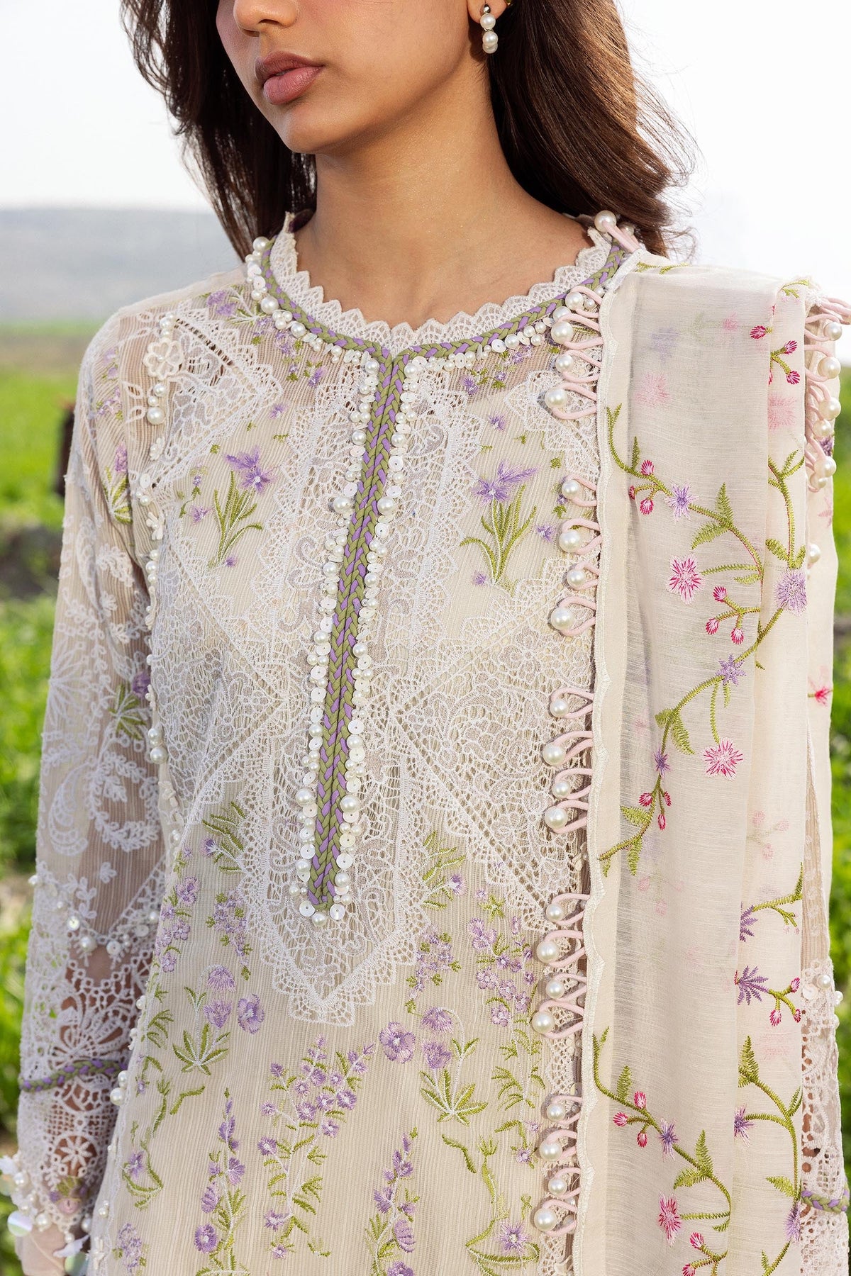 Unstitched Luxury Lawn Woven Net Suit