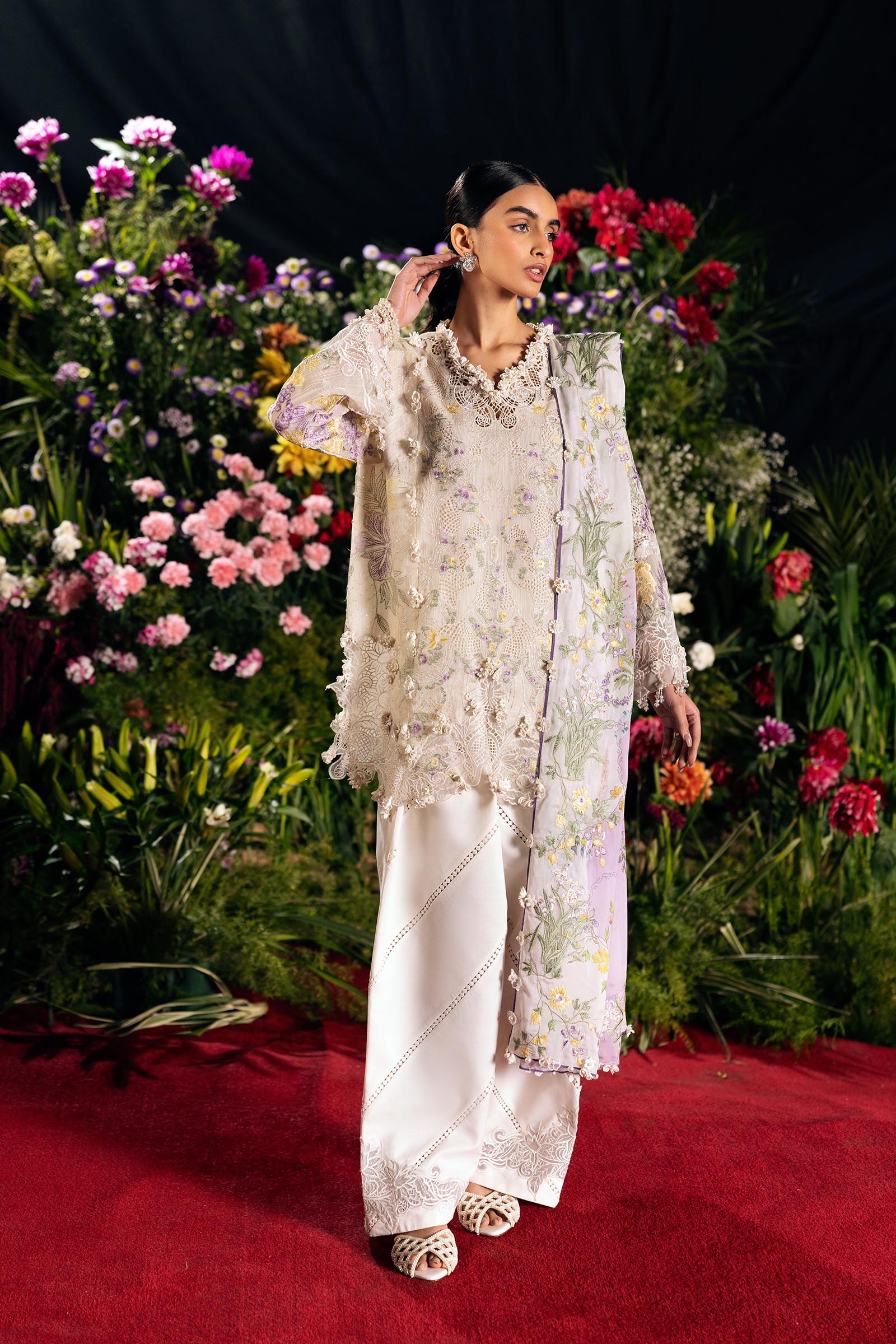 Unstitched Luxury Lawn Woven Net Suit