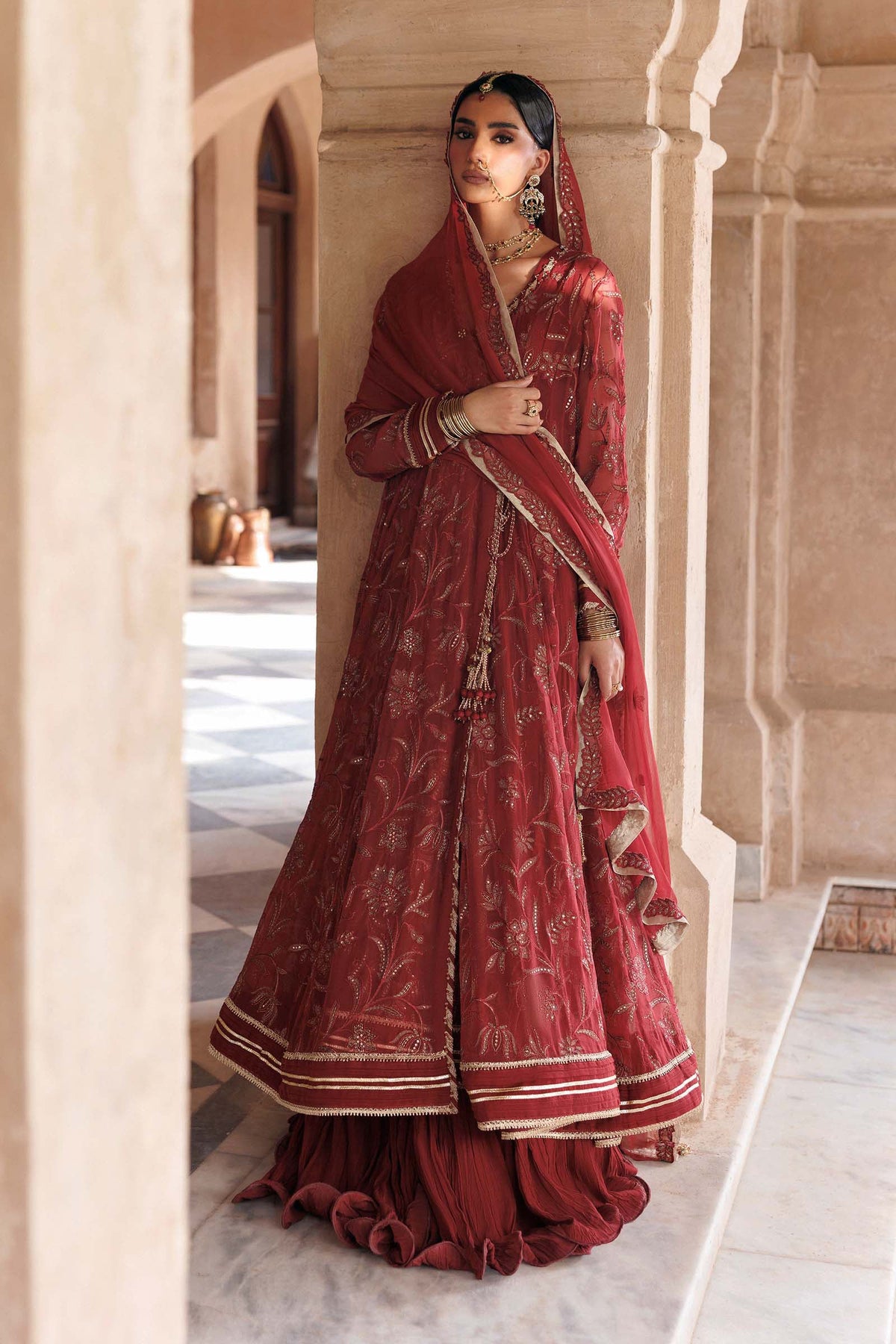 Embroidered Chiffon Fabric (2Pcs) | LF-1107-BURNT-RUST