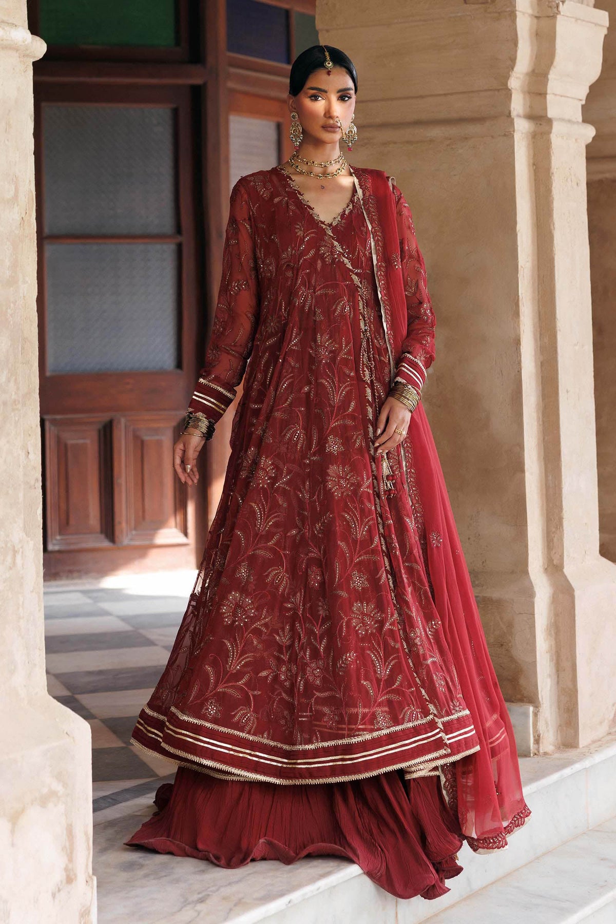 Embroidered Chiffon Fabric (2Pcs) | LF-1107-BURNT-RUST