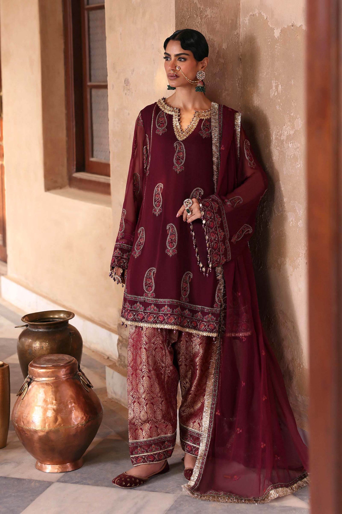 Embroidered Chiffon Fabric (2Pcs) | LF-1110-MAGENTA