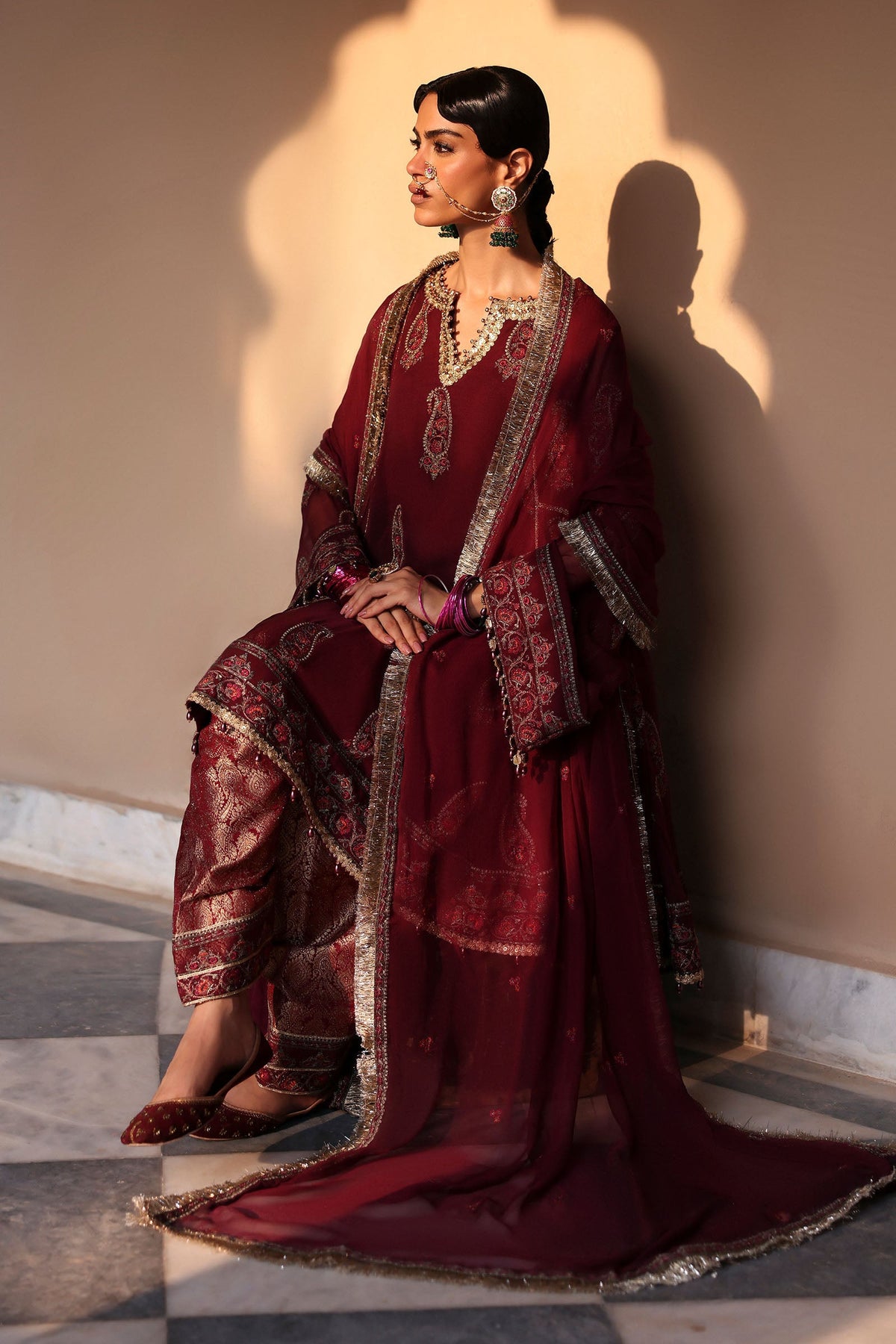 Embroidered Chiffon Fabric (2Pcs) | LF-1110-MAGENTA